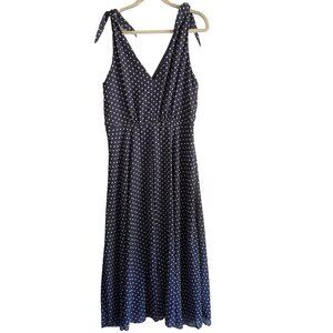 Betsey Johnson Womn 14 Blue Floral Embroidered Tie Strap Pebble Crepe Midi Dress